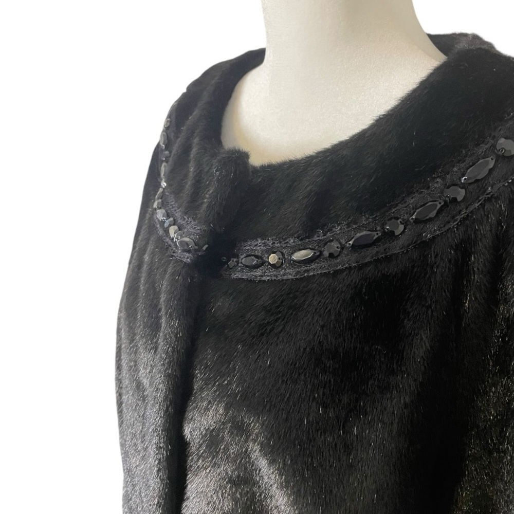 Terry Lewis Classic Luxuries Cropped Faux Fur Black Beaded Jacket Sz M Formal - Picture 3 of 9